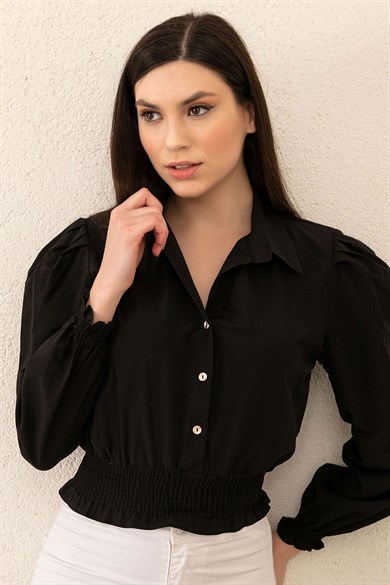 Kadın Eteği Gipeli Gömlek Yaka Düğmeli Bluz