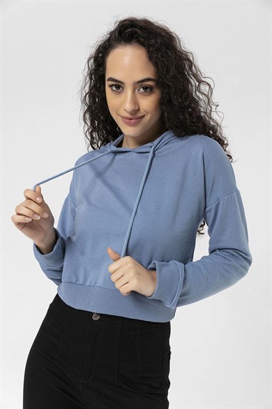 Kadın Kapüşonlu Kısa Sweatshirt