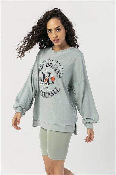 Kadın Ön Baskılı Oversize Sweatshirt