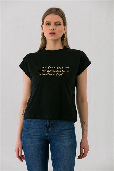 Kadın Önü Varak Baskılı T-shirt