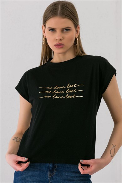 Kadın Önü Varak Baskılı T-shirt