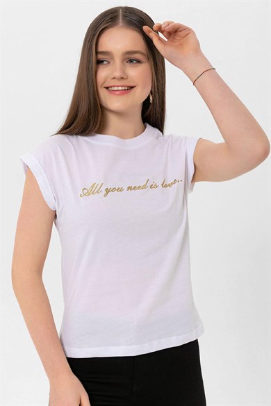 Kadın Önü Yazı Baskılı T-Shirt