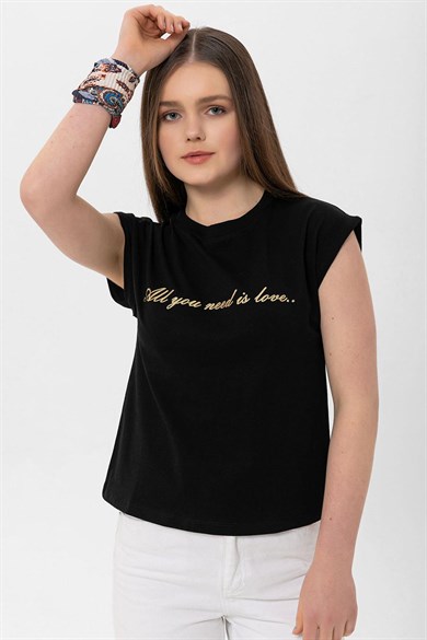 Kadın Önü Yazı Baskılı T-Shirt
