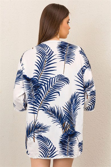 Kadın Palmiye Güpür Detaylı Viskon Kimono Ceket