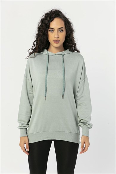 Kadın Yan Fermuar Detaylı Kapüşonlu Oversize Sweatshirt