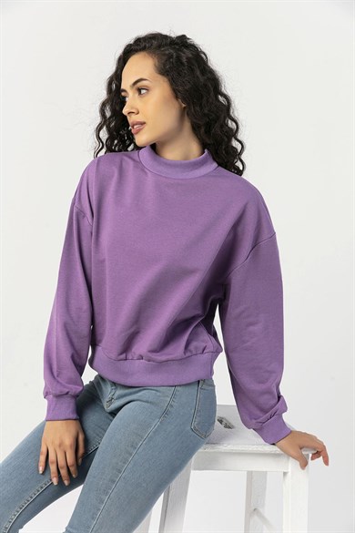 Kadın Yarım Balıkçı Detaylı Sweatshirt